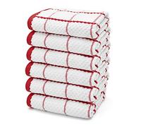 Ashley Mills Jacquard Woven Tea Towels Large Check 50x70cms Super Absorbent 100% Cotton (6 Pack, Red)