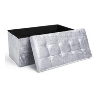 Ashley Mills New Large Ottoman Foldaway Storage Blanket Toy Box Bench Twill Linen with Buttons Lt Grey/Slate Grey (76x38cms Crushed Velvet Silver)