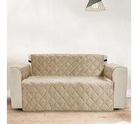 Ashley Mills Sofa Covers 2 Seater, Teddy Fleece Plush Quilted Non-Slip Pet Sofa Protector with Elasticated Straps, Soft Washable Furniture Slipcovers (Beige)
