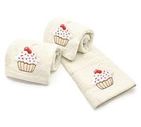 Ashley Mills Woven Embroidered Tea Towels Pack of 3 Large 40 x 70cms Super Absorbent Farm Animals 5 Styles 100% Cotton (Cupcakes, Cream)