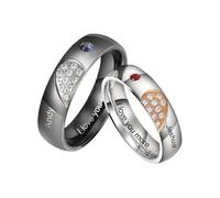 Ashleymade Personalised Couple Rings with Engraving Name & Birthstone Promise Rings for His and Hers Stainless Steel Gift for Anniversary Wedding Valentine’s Day (Style 4)