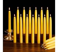 Ashlux 100% Pure Beeswax Taper Candles 24 Pack - 8 Hour Burn Time, Unscented & Smokeless - Perfect for Dinner Table, Cosy Home Ambience & Special Occasions