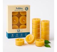 Ashlux Beeswax Tea Lights, Pack of 12, 100% Natural Yellow Beeswax, 6 Hour Burn Time, Transparent Acrylic Holder, for Christmas Wedding Party Home Decor