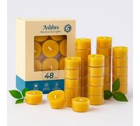 Ashlux Beeswax Tea Lights, Pack of 48, 100% Natural Yellow Beeswax, 6 Hour Burn Time, Transparent Acrylic Holder, for Christmas Wedding Party Home Decor