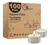 Ashlux Unscented Palm Tea Lights Candles 100 Pack Bulk, 6 to 7 Hours Long Burning White Tea Lights,Non-Paraffin, Smokeless, Mini Tealight Candles for Wedding, Christmas Lights, Party, Power Outages