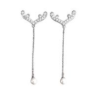 ASHMITA Gold Crystal Elk Antler Earrings With Fringe Imitation Pearl Drop Christmas Deer Earrings Jewelry Gift for Women, Metal, No Gemstone