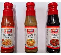 Ashoka Indo-Chinese Sauce Combo Pack - Green Chilli (190g), Red Chilli (200g), Dark Soya Sauce (210g) - Authentic Flavours - Perfect for Cooking, Dipping & Marinating