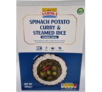 Ashoka Spinach Potato Curry & Steamed Rice Combo Meal 250g - Ready to Eat Indian Curry with Rice - No Preservatives, 100% Vegetarian, Authentic Taste (Pack of 1)