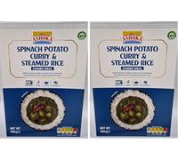 Ashoka Spinach Potato Curry & Steamed Rice Combo Meal 250g - Ready to Eat Indian Curry with Rice - No Preservatives, 100% Vegetarian, Authentic Taste (Pack of 2)