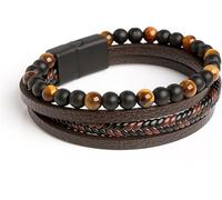 Ashopfun Volcanicx Wellness & Relief Bracelet,Volcanic Menopause Bracelet For Slimming,Braided Volcanic Stone Healing Crystal Beaded Hand-Woven Leather Men's Bracelet (7.48in, Coffee)