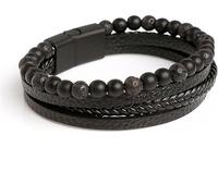 Ashopfun Volcanicx Wellness & Relief Bracelet,Volcanic Menopause Bracelet For Slimming,Braided Volcanic Stone Healing Crystal Beaded Hand-Woven Leather Men's Bracelet (9.25in, Black)