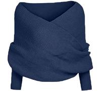 Ashopfun Women's Blue Snowfall Sweater Scarf with Sleeves, V-Neck, One Size, Solid, Autumn Winter Warm Knitted Crochet Scarf Wrap Shawl Cape