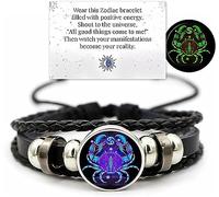 Ashopfun Zodiac Signs Spirit Bracelet,Handmade Woven Multilayer Adjustable 12 Constellation Zodiac PU Leather Bracelets Unisex,Glow in the Dark Zodiac Jewelry Gifts For Women Men (Cancer)