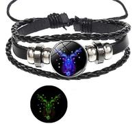 Ashopfun Zodiac Signs Spirit Bracelet,Handmade Woven Multilayer Adjustable 12 Constellation Zodiac PU Leather Bracelets Unisex,Glow in the Dark Zodiac Jewelry Gifts For Women Men (Capricorn)