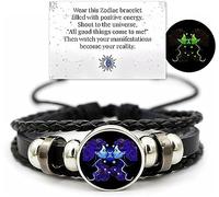 Ashopfun Zodiac Signs Spirit Bracelet,Handmade Woven Multilayer Adjustable 12 Constellation Zodiac PU Leather Bracelets Unisex,Glow in the Dark Zodiac Jewelry Gifts For Women Men (Gemini)