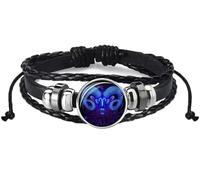 Ashopfun Zodiac Signs Spirit Bracelet,Handmade Woven Multilayer Adjustable 12 Constellation Zodiac PU Leather Bracelets Unisex,Glow in the Dark Zodia c Jewelry Gifts For Women Men (Aries)