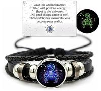 Ashopfun Zodiac Signs Spirit Bracelet,Handmade Woven Multilayer Adjustable 12 Constellation Zodiac PU Leather Bracelets Unisex,Glow in the Dark Zodiac Jewelry Gifts For Women Men (Scorpio)