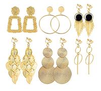 ASH'S CHOICE 6 Pairs 14K Goldpated Non Pierced Clip on Earrings for Women