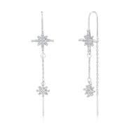 ASH'S CHOICE 925 Sterling Silver Drop Earrings for Women, 14k Gold Plated Small Huggies Hoop Earrings with Drop Teardrop Zirconia Chains Tassel Dangle Long Drop Threading Earrings for Women Lady