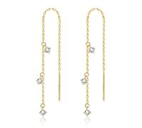 ASH'S CHOICE 925 Sterling Silver Drop Earrings for Women, 14k Gold Plated Small Huggies Hoop Earrings with Drop Teardrop Zirconia Chains Tassel Dangle Long Drop Threading Earrings for Women Lady