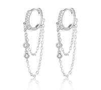 ASH'S CHOICE 925 Sterling Silver Drop Earrings for Women, 14k Gold Plated Small Huggies Hoop Earrings with Drop Teardrop Zirconia Chains Tassel Dangle Long Drop Threading Earrings for Women Lady