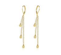ASH'S CHOICE 925 Sterling Silver Gold Water Drop Teardrop Dangle Earrings, 14K Gold Plated Small French Huggies Hoop Earring with Long Drop Tassel Chain Earring