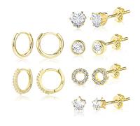 ASH'S CHOICE Gold Hoop Earring, Small Stud and Hoop Earrings Set, 6 Pairs 14K Gold Copper Plated Earrings For Women, Sterling Silver Hypoallergenic Stud Earrings mit Zircon Diamond Jewelry