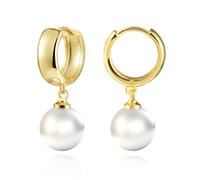 ASH'S CHOICE Gold Hoop Earrings for Women, 14k Gold Pearl Drop Earrings with White Freshwater Pearls