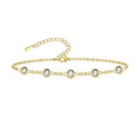 ASH'S CHOICE Silver Bracelet for Women Lady 14K Goldplated Charm Bracelets | Adjustable Bracelets with Heart Round Pendant Ball Zirconia Sparkle Friendship Charm Bracelets for Women Lady Jewelry Gift