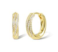 ASH'S CHOICE Small Gold Hoop Earrings, 14mm/0.6" Diameter, 14K Gold Plated Brass & 925 Sterling Silver Post, AAAAA Zirconia Stones, Huggie Hoop Earrings for Women