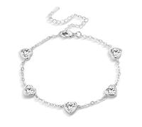 ASH'S CHOICE Sterling Silver Bracelet for Women, Adjustable 925 Sterling Silver Heart Bracelets with Zirconia Shiny Bling Diamond Stone Beaded Chain Elegant Simple Heart Bracelets for Women Lady Mom