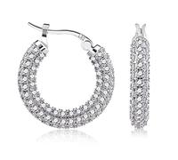 ASH'S CHOICE Sterling Silver Hoop Earrings for Women, Shiny AAA+ Zirconia Diamond Crystal Rhinestones Hoop Earrings, Silver Cartilage Huggie Hoop Earrings 925 Sterling Silver Large Hoop Earrings