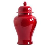 ASHSDI Temple Jar Ceramic Red Ginger Jar With Lid Exquisite Beautiful Decorative Porcelain Jars Temple Jar With Lids Chinoiserie Tea Jar(18.5 * 35cm)