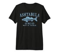 Ashtabula Ohio Walleye Lake Fishing Town Cyan Letters Premium T-Shirt