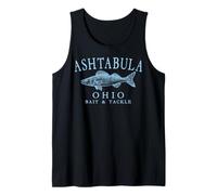 Ashtabula Ohio Walleye Lake Fishing Town Cyan Letters Tank Top
