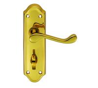 Ashtead Lever on Backplate Door Handle Set Contemporary Interior Lever Handle with Solid Design for UK Residential and Commercial Use (Bathroom, Polished Brass, 168mm x 48mm Backplate)