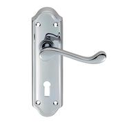 Ashtead Lever on Backplate Door Handle Set Contemporary Interior Lever Handle with Solid Design for UK Residential and Commercial Use (Lock - Standard, Polished Chrome, 168mm x 48mm Backplate)