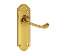 Ashtead Lever on Backplate Door Handle Set Contemporary Interior Lever Handle with Solid Design for UK Residential and Commercial Use (Latch, Polished Brass, 168mm x 48mm Backplate)