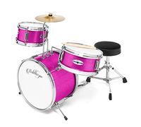 Ashthorpe 3-Piece Complete Drum Set - Beginner Kit with 14" Bass, Adjustable Throne, Cymbal, Pedal & Drumsticks - Pink