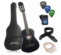 Ashthorpe - 30" Beginner Acoustic Guitar Bundle (Black) Starter Kit with Gig Bag, Strings, Strap, Tuner, Picks