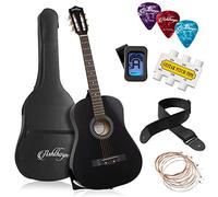 Ashthorpe 38-inch Beginner Acoustic Guitar (Black), Starter Kit with Gig Bag, Extra Strings, Strap, Picks, and Lessons