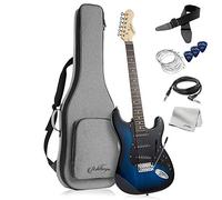 Ashthorpe - 39" Electric Guitar (Blue & Black), Full Size Guitar Kit with Padded Bag, Tremolo Bar, Strap, Strings, Cable, Suede, Picks