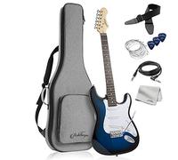 Ashthorpe - 39" Electric Guitar (Blue & White), Full Size Guitar Kit with Padded Bag, Tremolo Bar, Strap, Strings, Cable, Suede, Picks