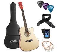 Ashthorpe 41-inch Beginner Cutaway Acoustic Guitar Package (Natural), Full Size Basic Starter Kit w/Gig Bag, Strings, Strap, Tuner, Picks