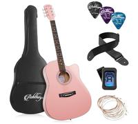 Ashthorpe 41-inch Beginner Cutaway Acoustic Guitar Package (Pink), Full Size Basic Starter Kit w/Gig Bag, Strings, Strap, Tuner, Picks