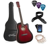 Ashthorpe 41-inch Beginner Cutaway Acoustic Guitar Package (Red), Full Size Basic Starter Kit w/Gig Bag, Strings, Strap, Tuner, Picks