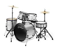 Ashthorpe 5-Piece Complete Full Size Adult Drum Set with Remo Batter Heads - Silver