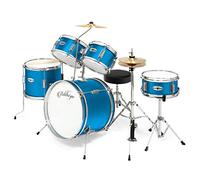 Ashthorpe 5-Piece Complete Kid's Junior Drum Set with Genuine Brass Cymbals - Children's Advanced Beginner Kit with 16" Bass, Adjustable Throne, Cymbals, Hi-Hats, Pedals & Drumsticks - Blue