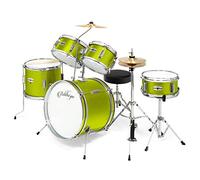 Ashthorpe 5-Piece Complete Kid's Junior Drum Set with Genuine Brass Cymbals - Children's Advanced Beginner Kit with 16" Bass, Adjustable Throne, Cymbals, Hi-Hats, Pedals & Drumsticks - Green