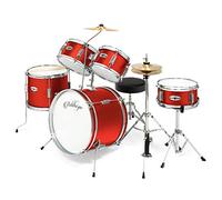Ashthorpe 5-Piece Complete Kid's Junior Drum Set with Genuine Brass Cymbals - Children's Advanced Beginner Kit with 16" Bass, Adjustable Throne, Cymbals, Hi-Hats, Pedals & Drumsticks - Red